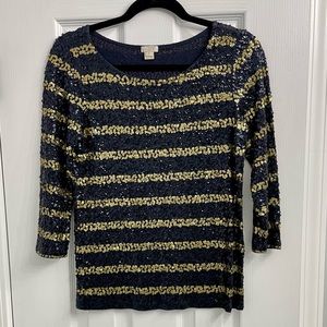 J. Crew Gold and Navy Sequin Top